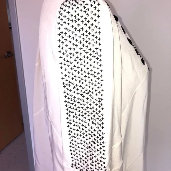 Altuzarra Peasant Blouse Size 4 Tie Embroidered Silk Made In Italy White Black - Picture 5 of 14